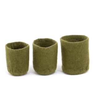Set de 3 petits pots gigogne laine feutrée Taille 8x9cm 9x10cm 10x11cm - Muskhane - Coloris anis