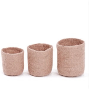 Set de 3 petits pots gigogne laine feutrée Taille : 8x9cm /9x10cm / 10x11cm - Muskhane - Coloris rose quartz