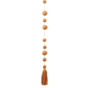 Suspension perles et pompons - Muskhane - Longueur 1,20m - Coloris caramel