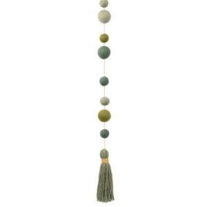 Suspension perles et pompons - Muskhane - Longueur 1,20m - Coloris harmonie de vert